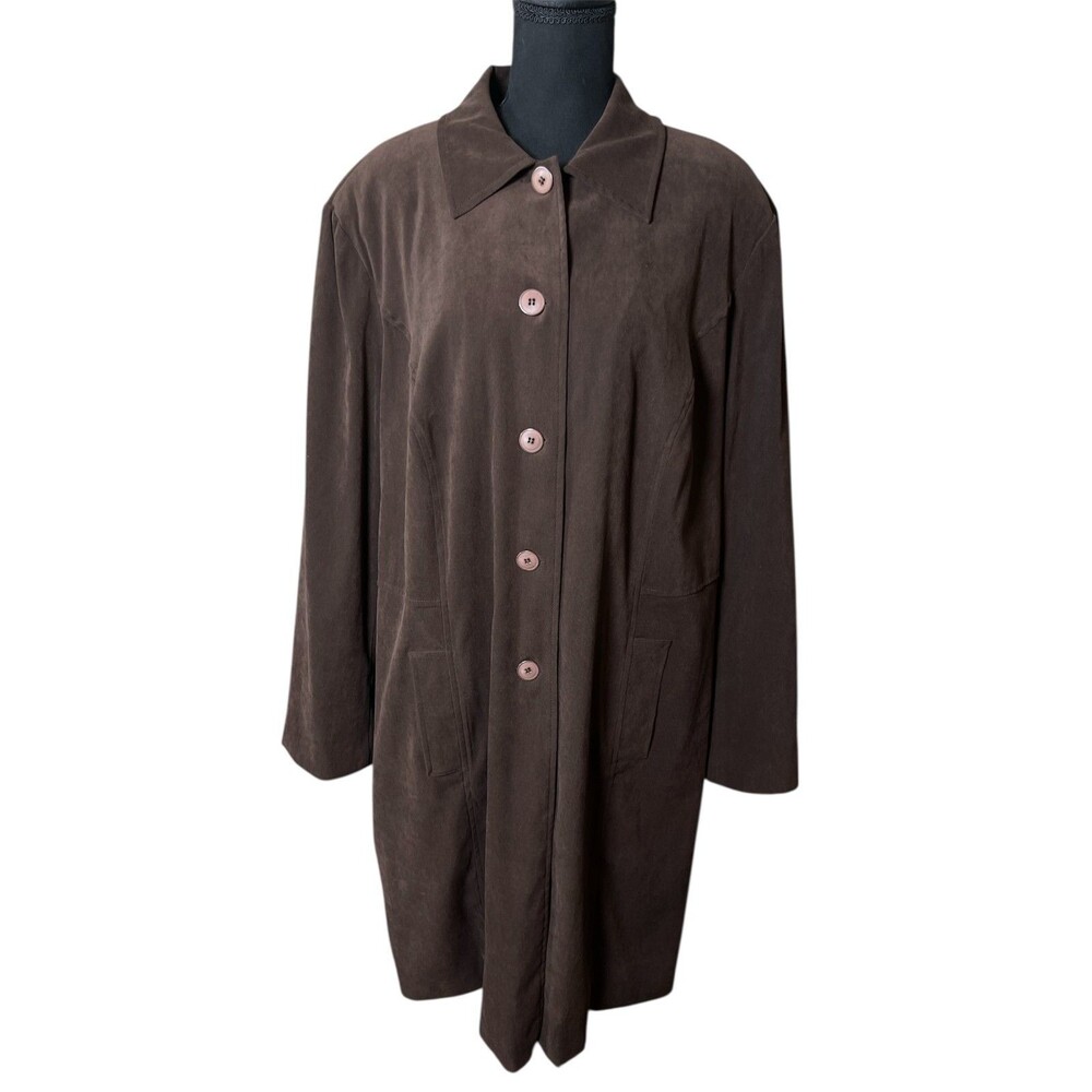 Notations Overcoat Women's 2X Brown Stretch Pockets Long Sleeve Button-Front